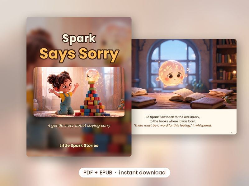 Cover of Spark Says Sorry, with a peek at a page inside
