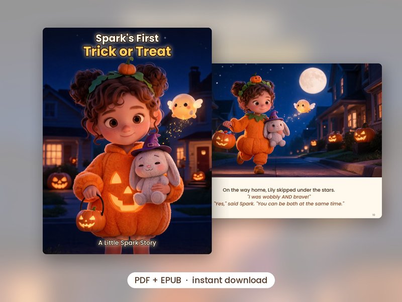 Cover of Spark's First Trick or Treat, with a peek at a page inside