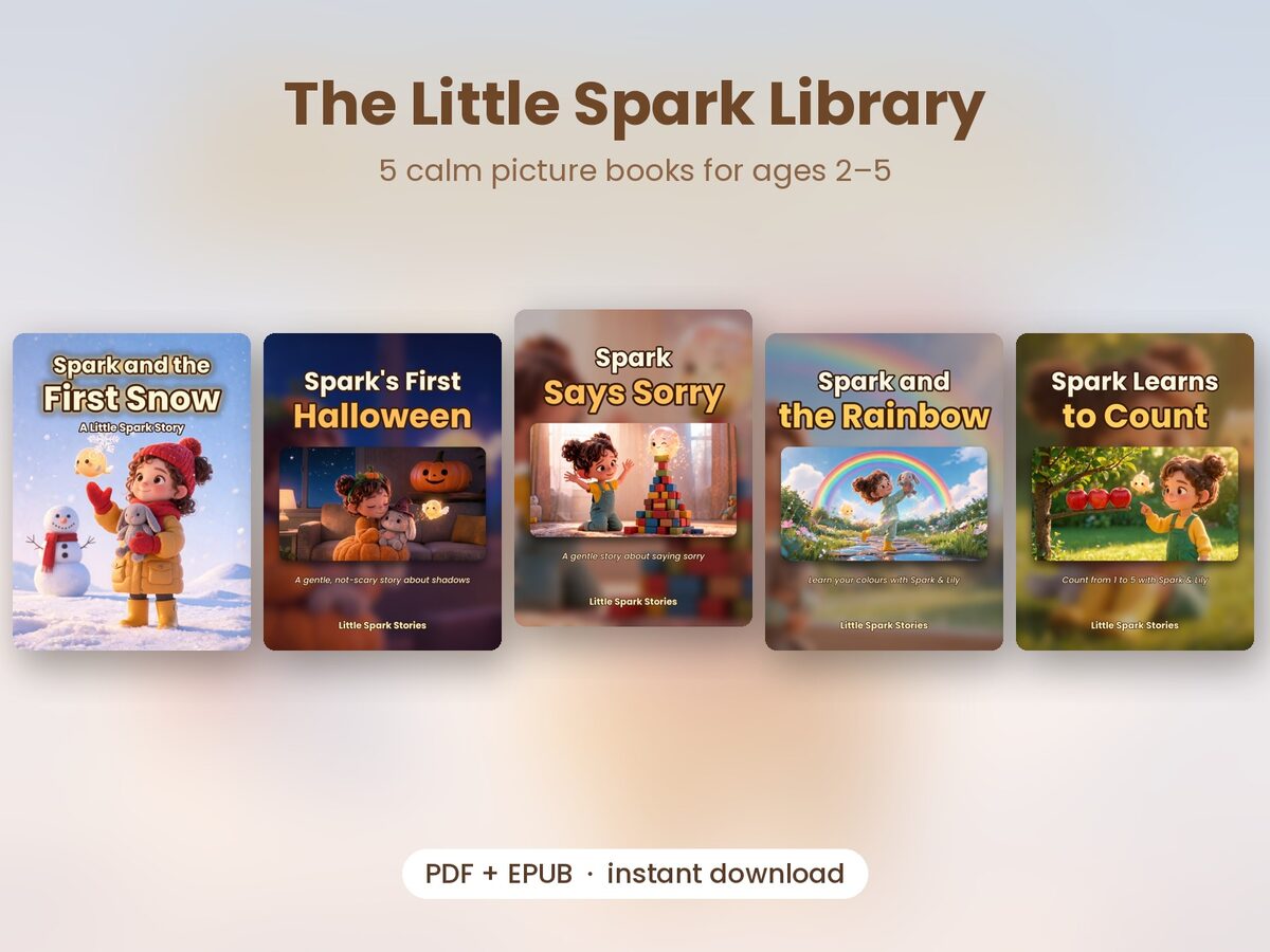 A stack of Little Spark Stories picture books